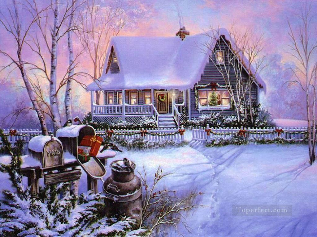 Christmas Scenes snowing Oil Paintings